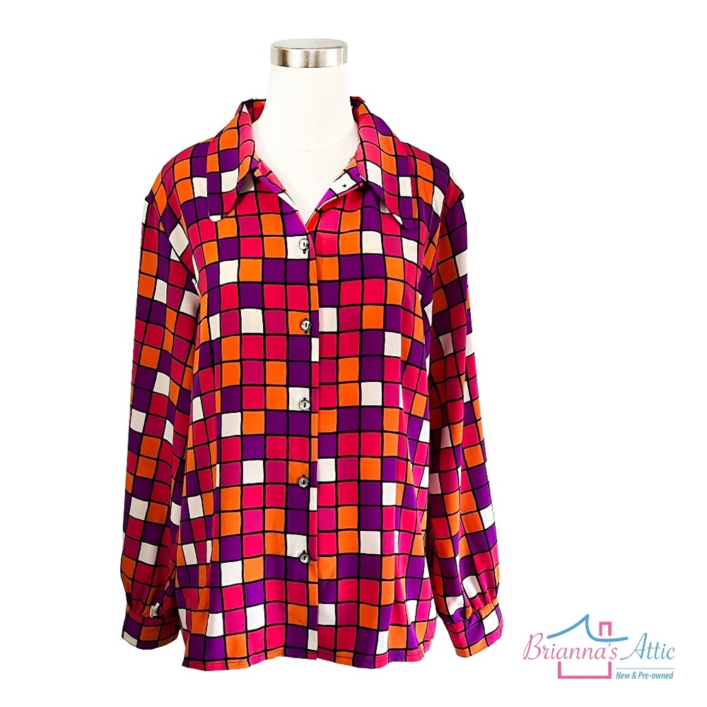 Notations women's Vintage 80s/90s Multicolor Abstract Geometric Blouse size 14